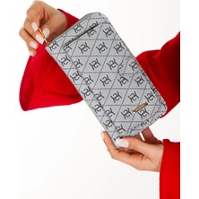 Tuldar Kadın Gri Deri Desenli Telefon Kağıt Para Bölmeli Kartlık ve Cüzdan tul554