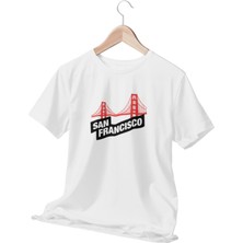 Qoeuyl Boutique San Francisco Şehir Temalı Beyaz  T-Shirt