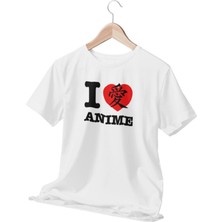 Qoeuyl Boutique I Love Anime Baskılı Eğlenceli Hediyelik Beyaz  T-Shirt