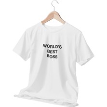 Qoeuyl Boutique The Office Worlds Best Boss Mıchael Scott Baskılı Eğlenceli Hediyelik Beyaz  T-Shirt