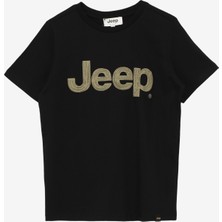 Jeep Siyah Erkek Çocuk Bisiklet Yaka Oversized Baskılı T-Shirt C4SB-TST4035