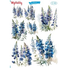 My Hobby St 449 Mor, Mavi Çiçek Sulu Transfer 25X35