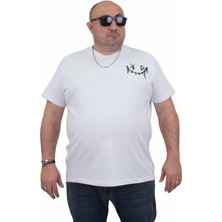 Starbattal Erkek Büyük Beden Sıfır Yaka T-Shirt Gang 24132 Beyaz