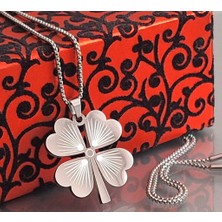 Viking Sevgiliye Hediye Paslanmaz  Çelik Gümüş Renk   Dört Yaprak Şans Yonca Kolye