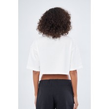 Mesfeno Kadın Basic Oversize Fit %100 Pamuk Bisiklet Yaka Kalın Kumaş Crop T-Shirt