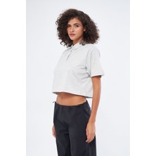 Mesfeno Clothing Mesfeno Kadın Basic Oversize Fit, %100 Pamuk Crop Polo Yaka T-Shirt