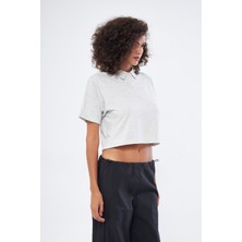 Mesfeno Clothing Mesfeno Kadın Basic Oversize Fit, %100 Pamuk Crop Polo Yaka T-Shirt