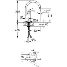 Grohe 33202002 Eurosmart Eviye Bataryası Döner Borulu, Krom