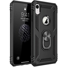 Tasopay Apple iPhone Xr 6.1 Uyumlu Kılıf Soldier Korumalı Yüzüklü ve Mıknatıslı Tpu Gövde Kılıf