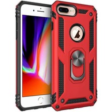 Tasopay Apple iPhone 8 Plus Uyumlu Kılıf Soldier Korumalı Yüzüklü ve Mıknatıslı Tpu Gövde Kılıf