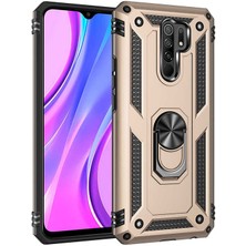 Tasopay Xiaomi Redmi 9 Uyumlu Kılıf Soldier Korumalı Yüzüklü ve Mıknatıslı Tpu Gövde Kılıf