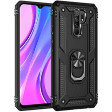 Tasopay Xiaomi Redmi 9 Uyumlu Kılıf Soldier Korumalı Yüzüklü ve Mıknatıslı Tpu Gövde Kılıf