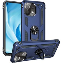 Tasopay Xiaomi Mi 11 Lite Uyumlu Kılıf Soldier Korumalı Yüzüklü ve Mıknatıslı Tpu Gövde Kılıf