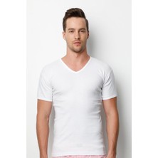 Özlem &donex Erkek Ribana V Yaka Slim Fit T-Shirt Fanila 2130 (1 Adet)