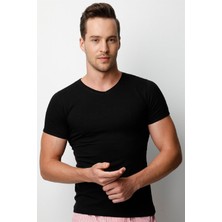 Özlem &donex Erkek Ribana V Yaka Slim Fit T-Shirt Fanila 2130 (3 Adet)