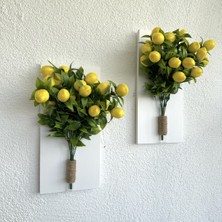 ST Dekor Limon Çiçekli Duvar Dekoru Beyaz İkili Set