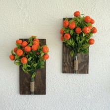 ST Dekor Mandalina Çiçekli Duvar Dekoru Ceviz İkili Set