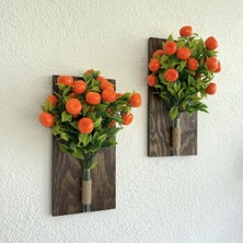 ST Dekor Mandalina Çiçekli Duvar Dekoru Ceviz İkili Set