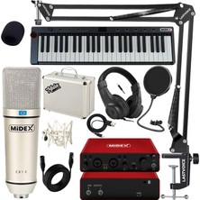 Midex Midi Paket-4 Stüdyo Ekipmanları Seti Ses Kartı Midi Klavye Mikrofon Kulaklık