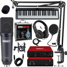 Midex Midi Paket-5 Stüdyo Ekipmanları Seti Ses Kartı Midi Klavye Mikrofon Kulaklık