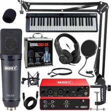 Midex Midi Paket-6 Stüdyo Ekipmanları Seti Ses Kartı Midi Klavye Mikrofon Kulaklık