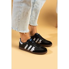 Pembe Potin Bağcıklı Comfort Taban 3 Şeritli Kadın Sneaker 001-1009-SIYAHBEYAZŞAL