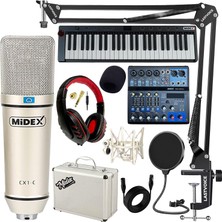 Midex Stüdyo Ekipmanları Midi Live Paket-4 Ses Kartlı Mikser Midi Klavye Cx1 Mikrofon Kulaklık