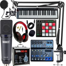 Midex Stüdyo Ekipmanları Midi Live Paket-6 Ses Kartlı Mikser Midi Klavye Cx2 Mikrofon Kulaklık