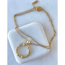 Zd Bellefemme Çelik Kararmaz Gold Renk Xoxo Model Zirkon Taşlı  Kadın Kolye