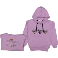 Baglan Kız Çocuk Mevsimlik Kalpli Kapüşonlu Sweatshirt BGL-ST03659
