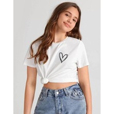 Tarz Yeri Kız Çocuk Bisiklet Yaka Baskılı T-Shirt - Beyaz