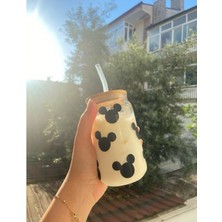 Tasarım İzi Mickey Mouse Pipetli Cam Bardak
