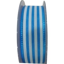 P Parla Tafta Çizgi Desen Kurdele 25 mm Mavi 5 Metre