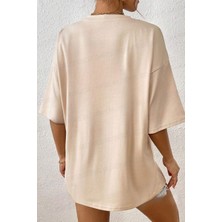 Teenage Millionaire Kadın Free Life Camel Bisiklet Yaka Oversize Salas T-Shirt