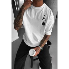 Teenage Millionaire Erkek Maça As Baskılı Beyaz Oversize T-Shirt