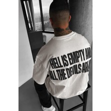 Teenage Millionaire Erkek Hell & Devil Kabaran Baskı Ekru Bisiklet Yaka Oversize Salas T-Shirt