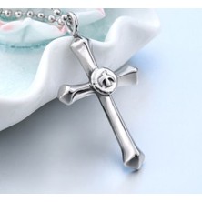 Viking Italyan Tarz Gümüş Renk Paslanmaz Çelik Unisex  Haç Kolye