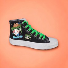 Amazoon Desing Buttercupp Baskılı Siyah Keten Çocuk Spor Ayakkabı Sneaker