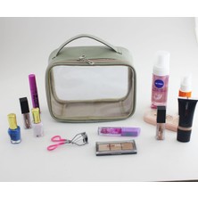 Eryatex Makyaj Çantası Takı Aksesuar Kozmetik El Çantası Şeffaf Deri Seyahat Tipi Makyaj Bavulu