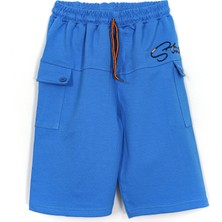 DobaKids Kargo Cep Detaylı Bağcıklı Erkek Çocuk Penye Şort 5-12 Yaş Mavi 001-0001901