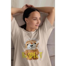 Dogfish Kadın Camel Sütlü Kahve Basic Düz Baskılı Oversize Salas Boyfriend T-Shirt