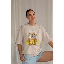 Dogfish Kadın Camel Sütlü Kahve Basic Düz Baskılı Oversize Salas Boyfriend T-Shirt