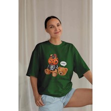 Dogfish Kadın Koyu Yeşil Pamuklu Bisiklet Yaka Crop T-Shirt