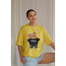 Dogfish Teddy Süprem T-Shirt - Sarı Baskılı Oversize Bisiklet Yaka Kısa Kol Tişört