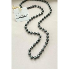 6 Mm Mat Hematit Taşından Unisex 70-80 Cm Uzun Düğümlü Kolye
