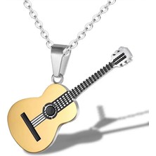 Herşey Nota Paslanmaz Çelik Gold Gitar Kolye 316L Unisex