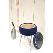 Sare Home Bianco Metal Ayaklı Puflu Sehpa