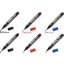 Edding Permanent Markör Yuvarlak Uç Kırmızı ED-103 Siyah-Mavi-Kırmızı ( 6 Adet )