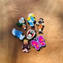 Birikiyedi Crocs Jibbitz Terlik Süsü Şirinler,fred Çakmaktaş,tazmanya Canavarı,kelebek,barni 7'li Set