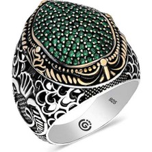 Gumush Gümüş Yeşil Zirkon Taşlı Oval Erkek Yüzük